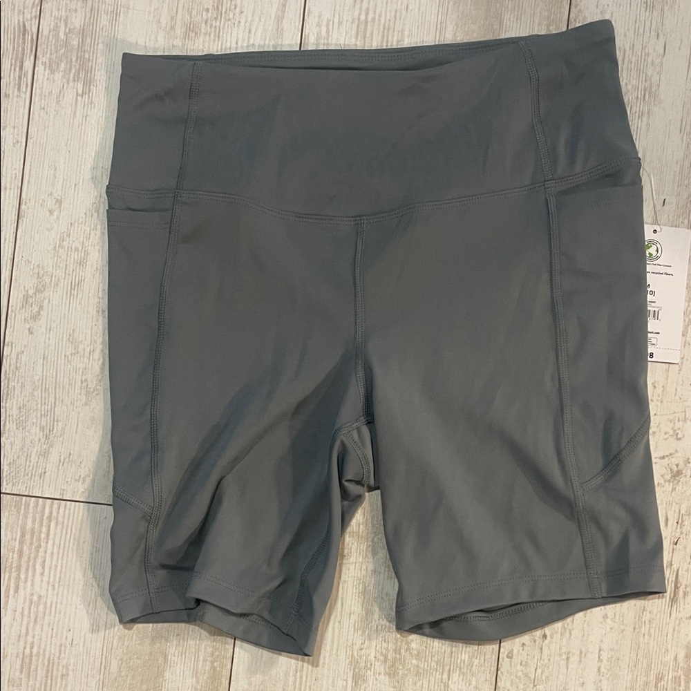 Athletic Works Women's High-Waist Slate Gray/Green Bike Shorts
